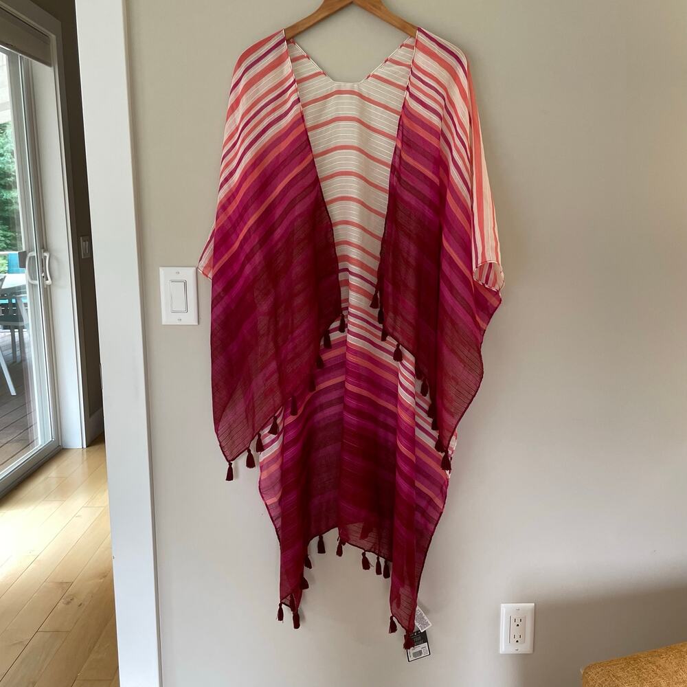 NWT Eddie Bauer Daybreak Shawl in Garnet One Size Tassels Sheer Flowy